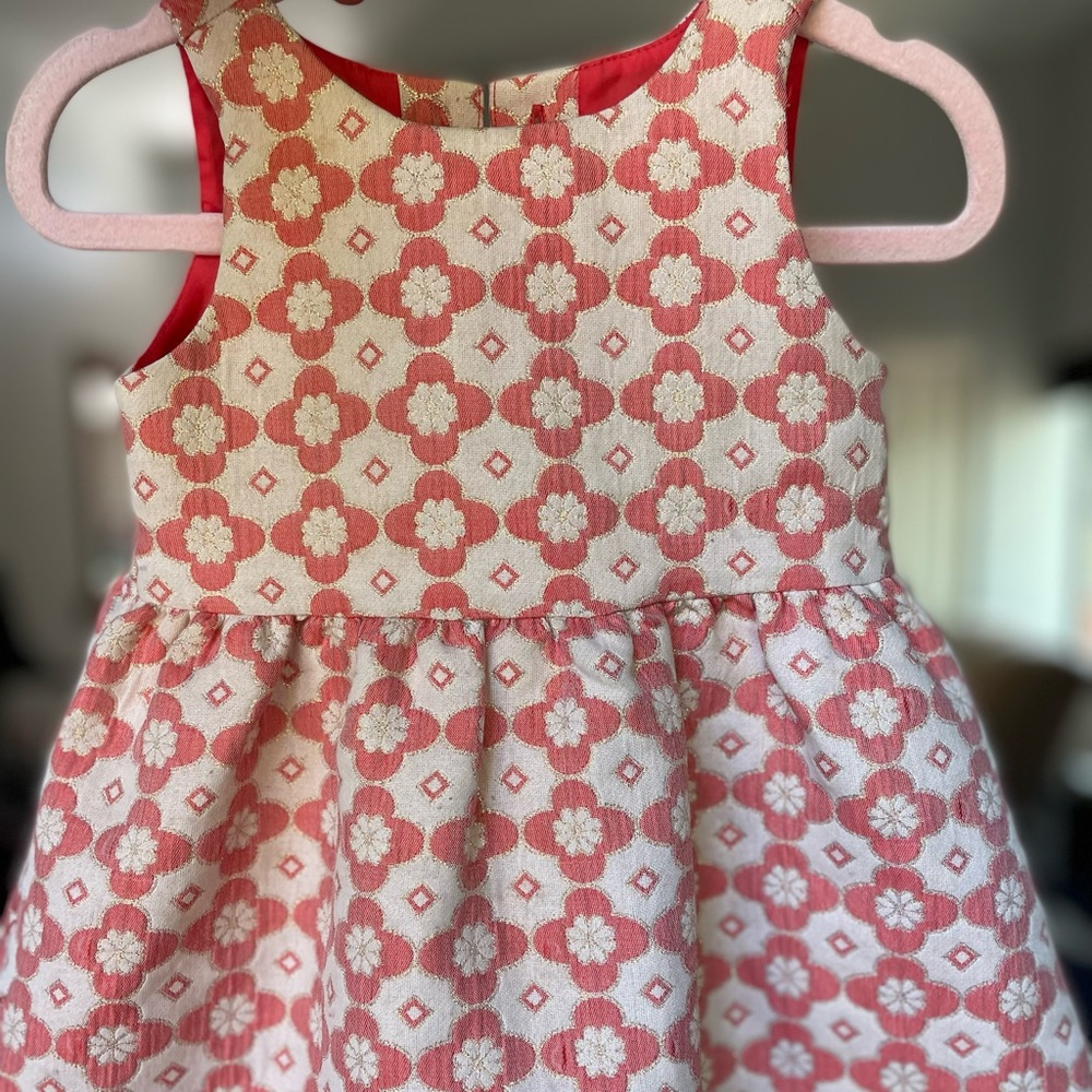 Janie and Jack Coral dress with Gold Detailing